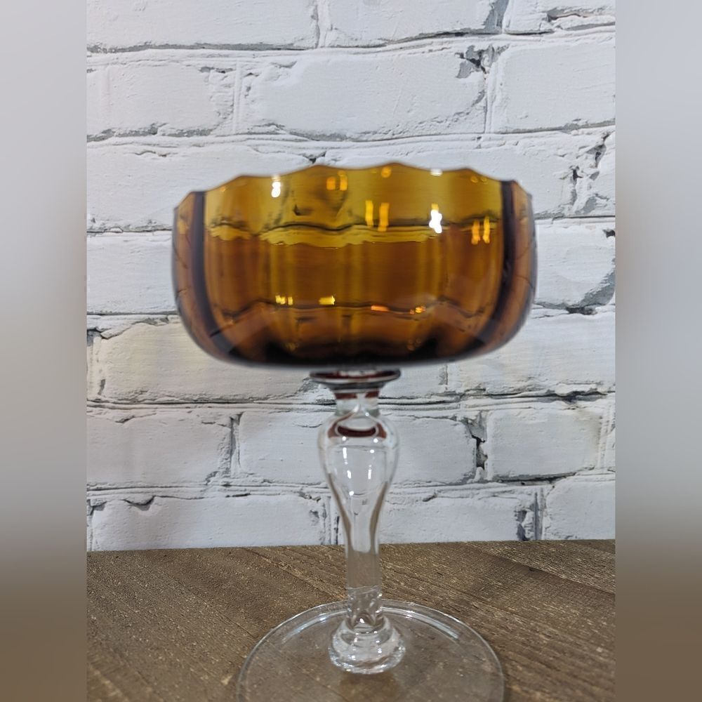 empoli amber footed glass bowl candy dish trinket dish decor 7"